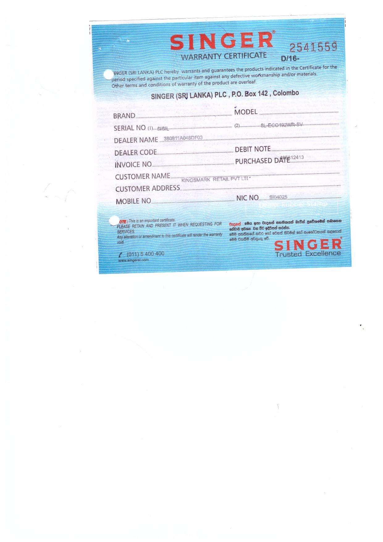 Warranty Front