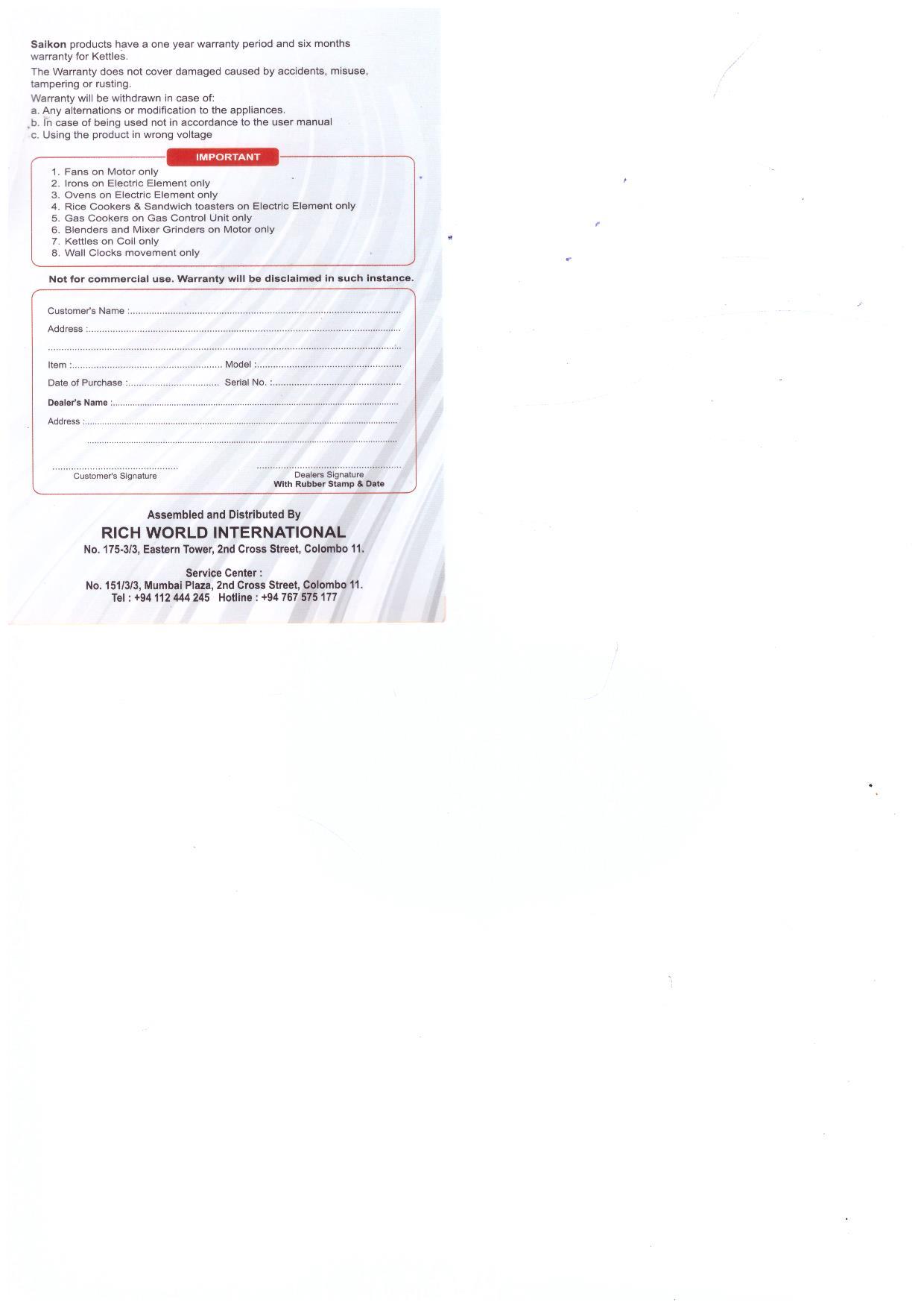 Warranty Front