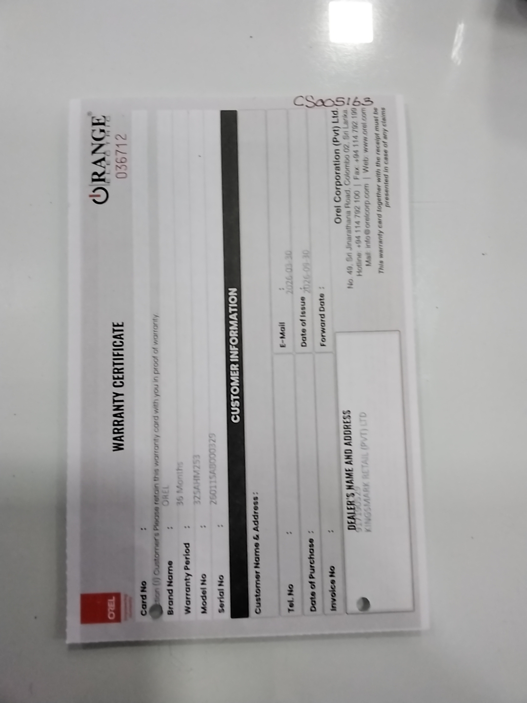 Warranty Front