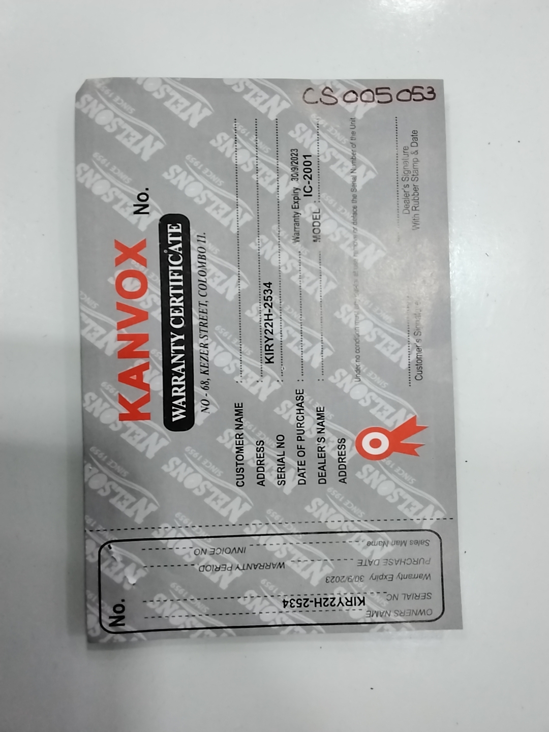 Warranty Front