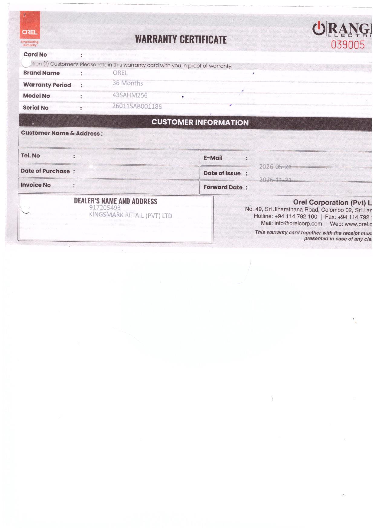 Warranty Front
