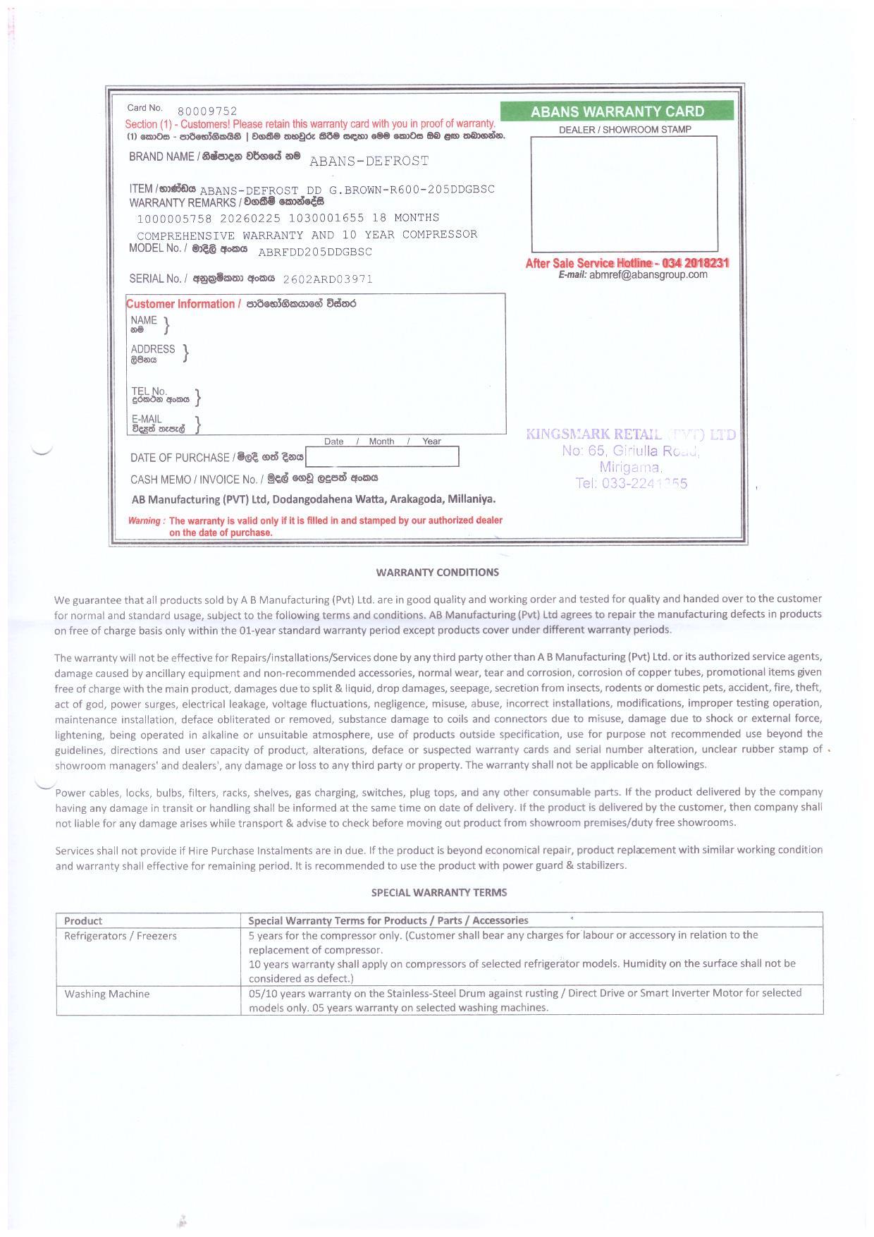 Warranty Front