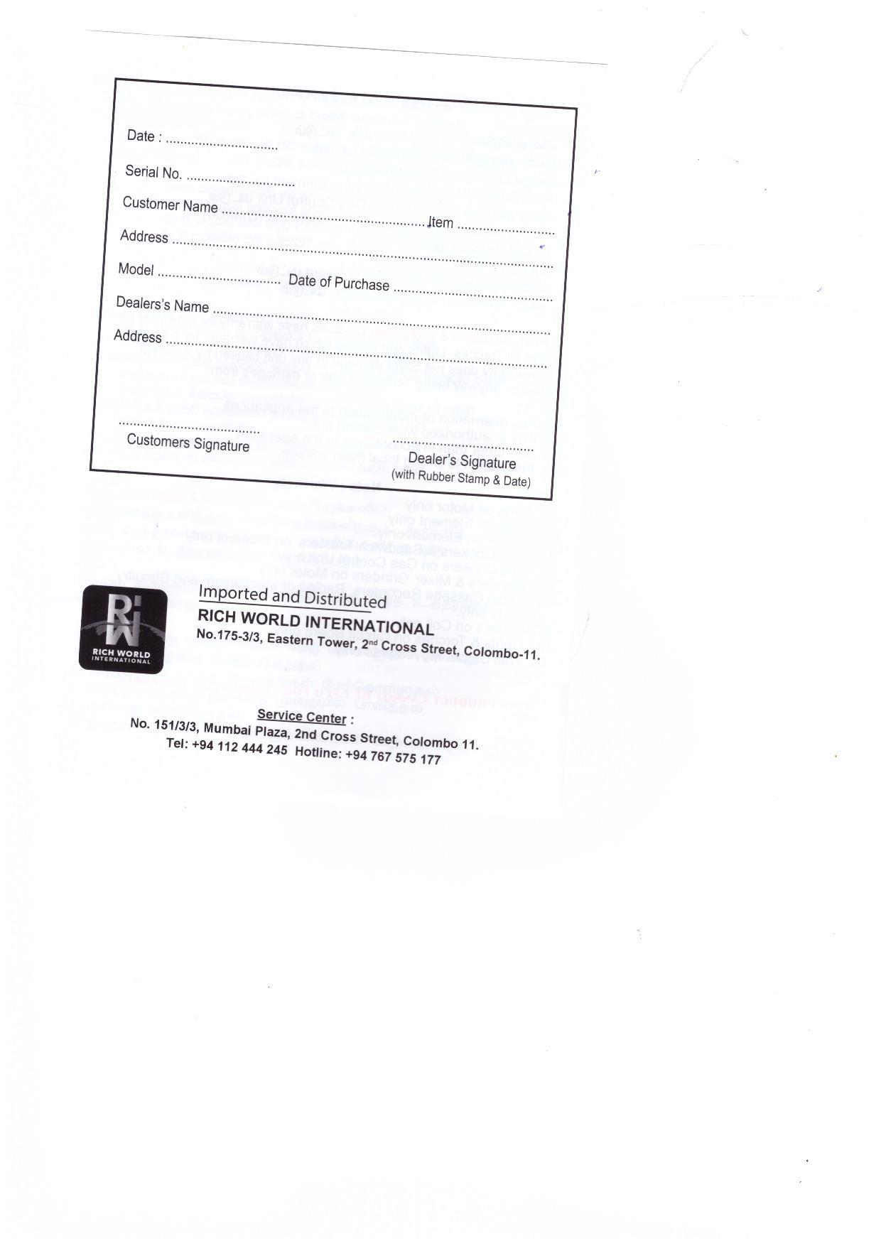 Warranty Front