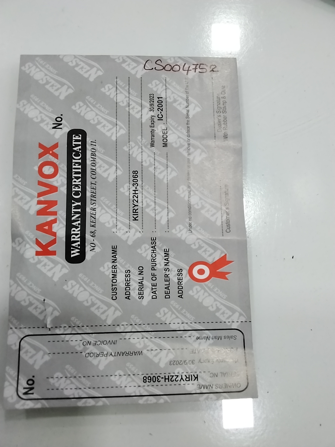 Warranty Front