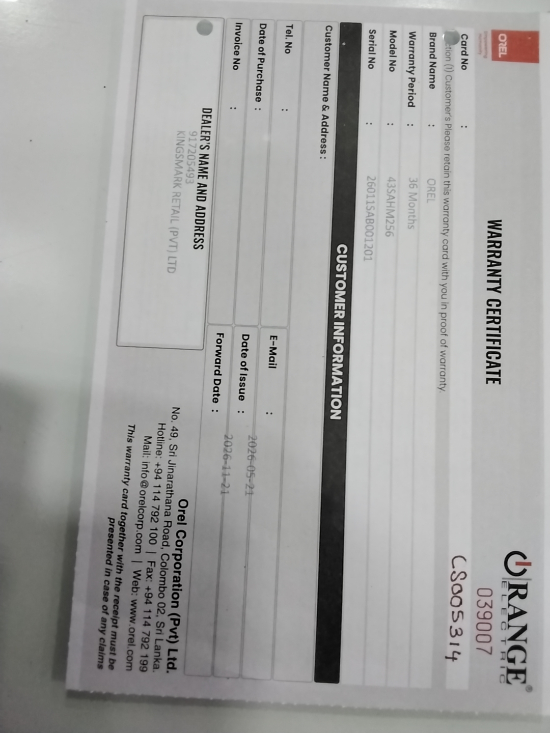 Warranty Front