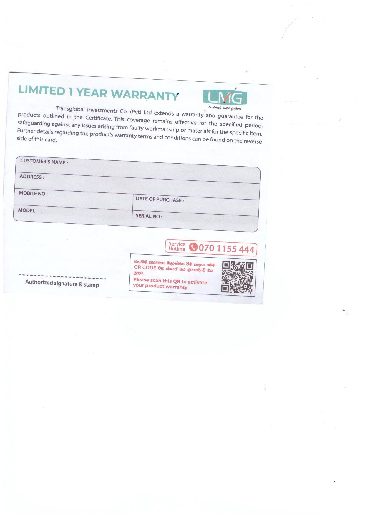 Warranty Front