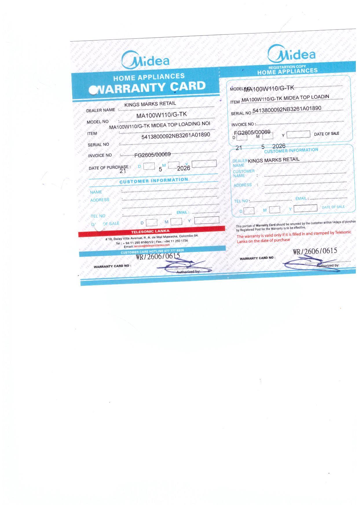 Warranty Front