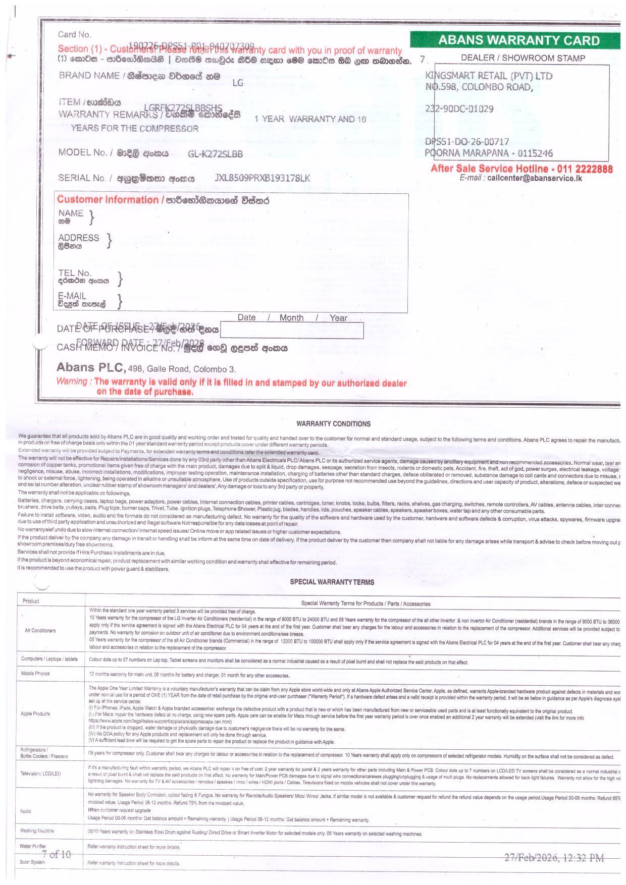 Warranty Front