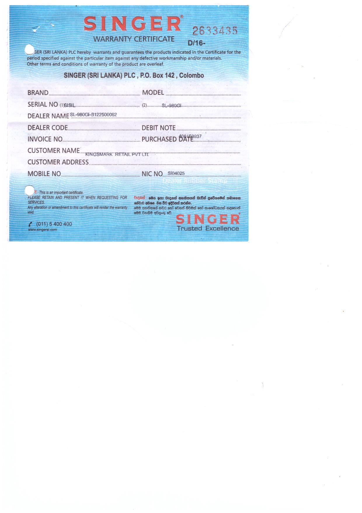 Warranty Front