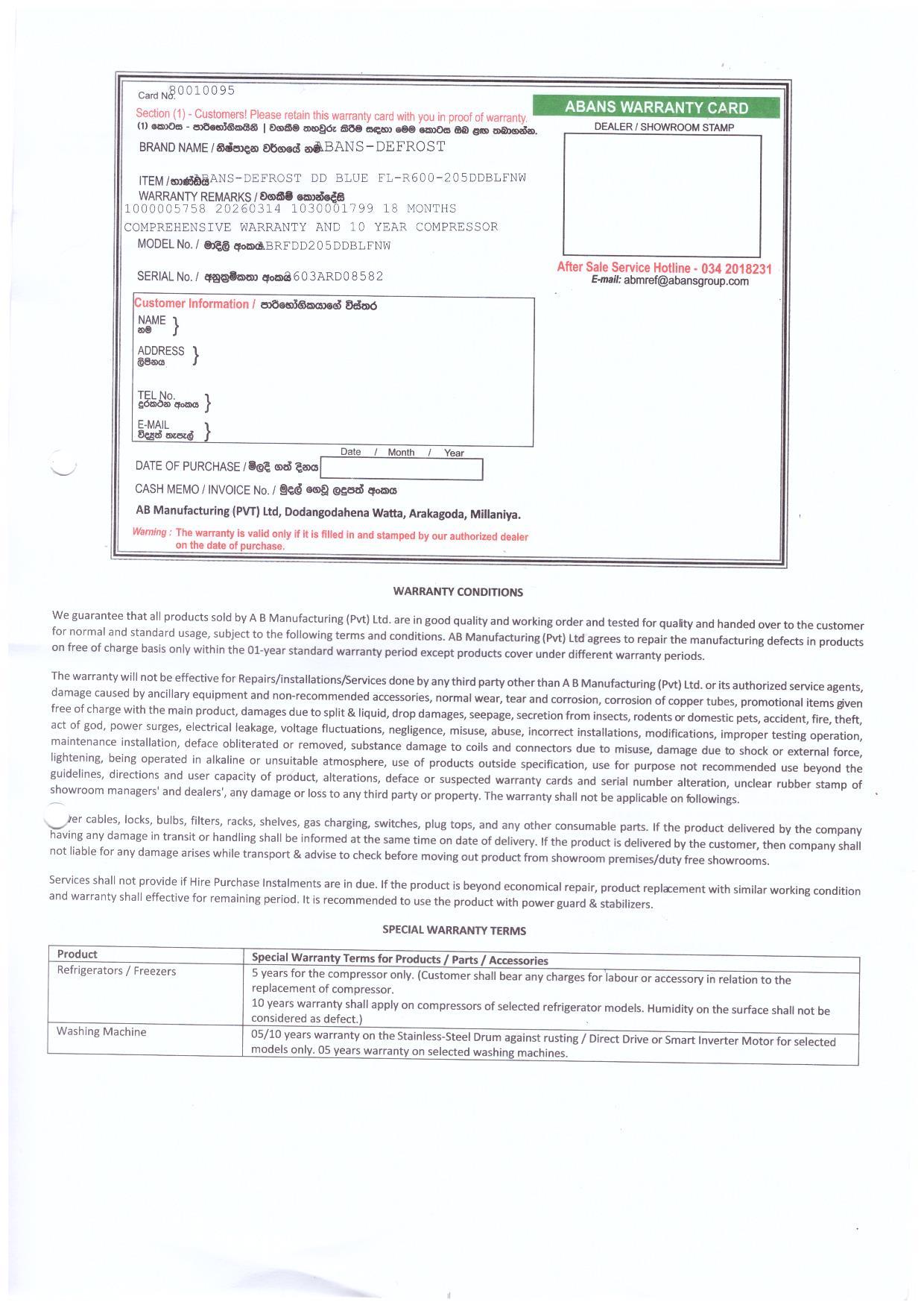 Warranty Front