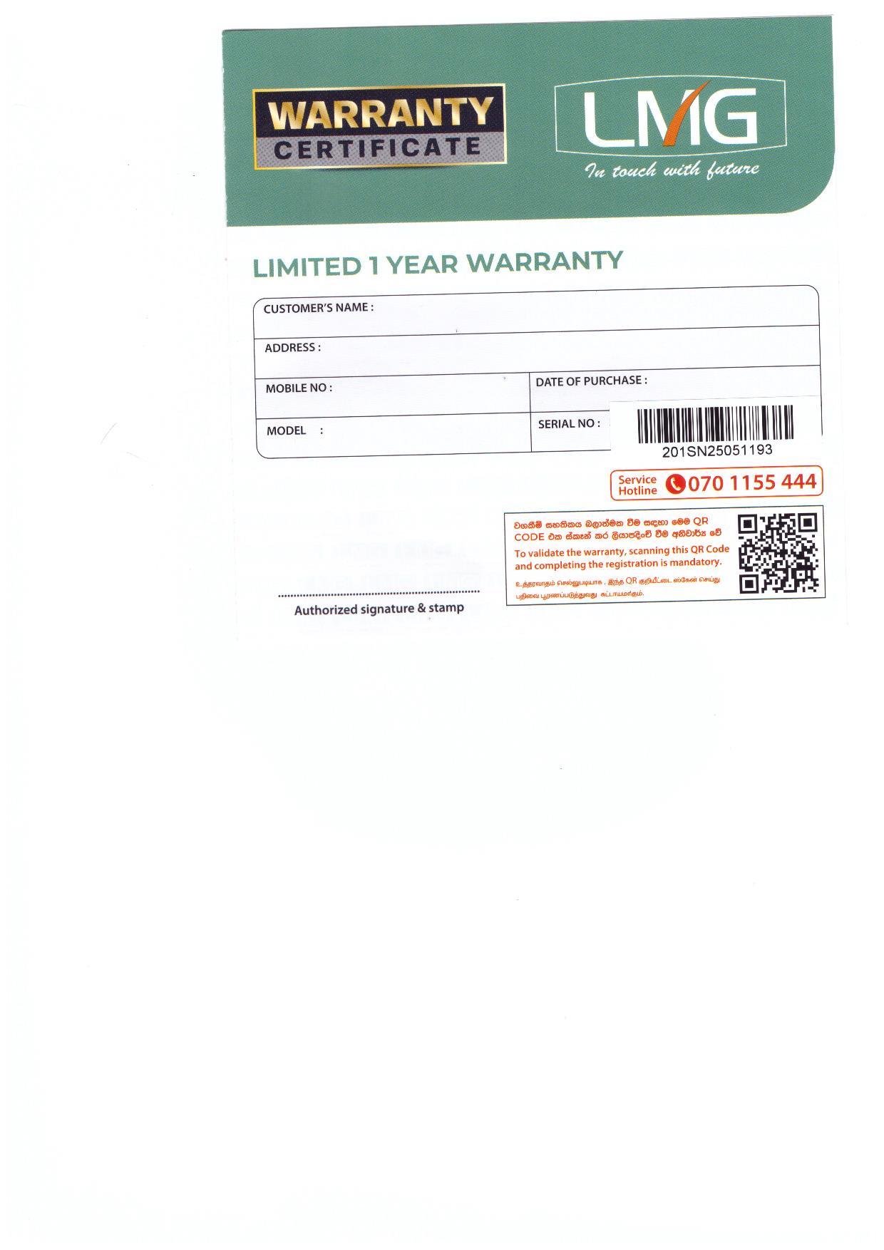 Warranty Front