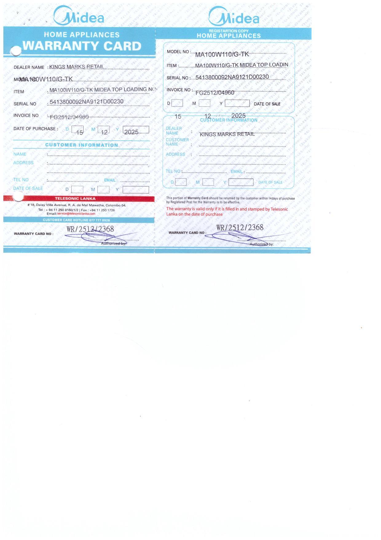 Warranty Front