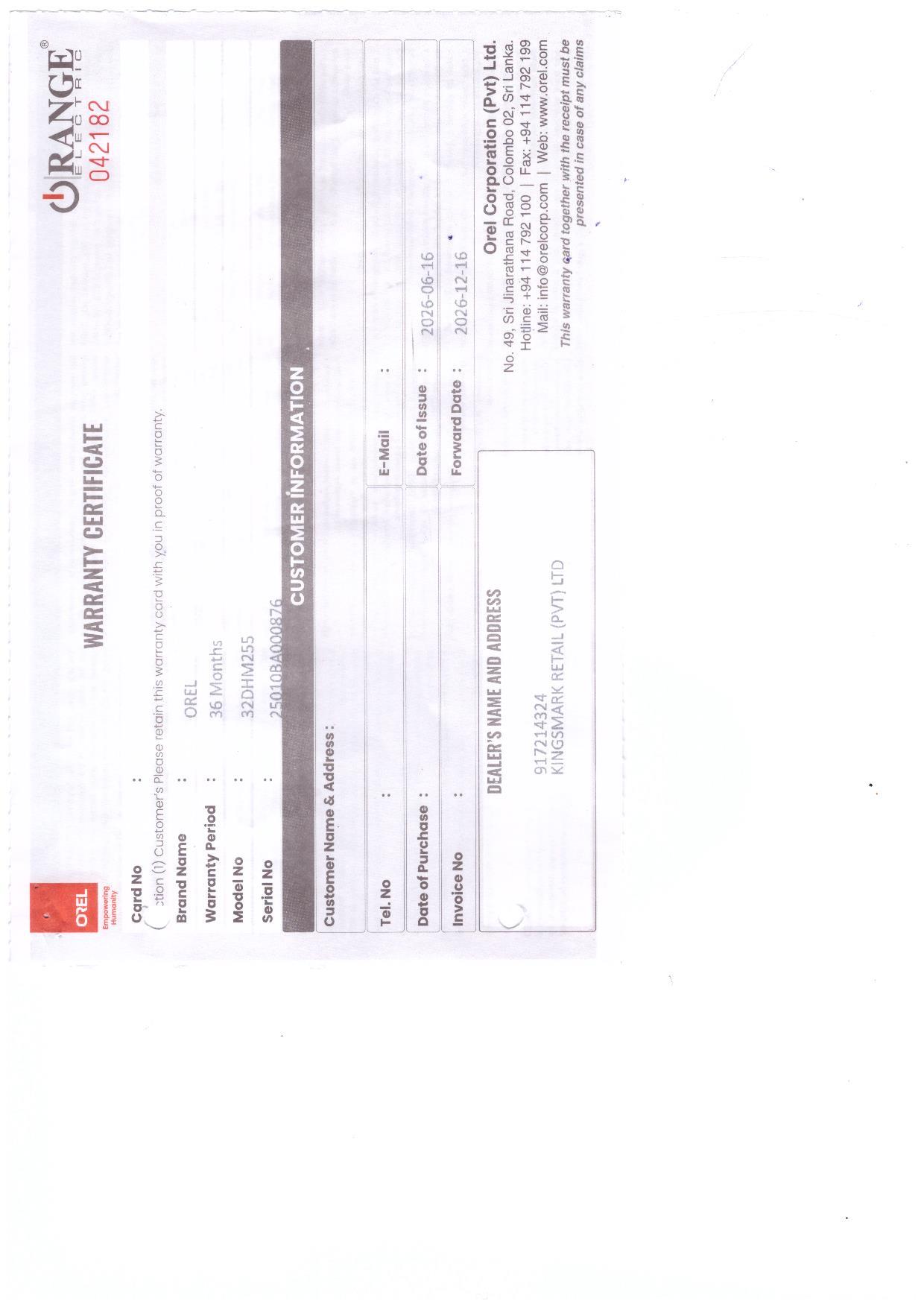 Warranty Front