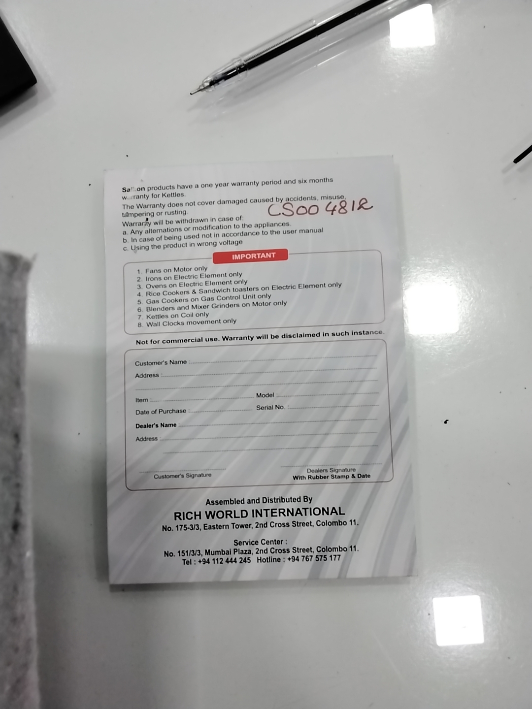 Warranty Front