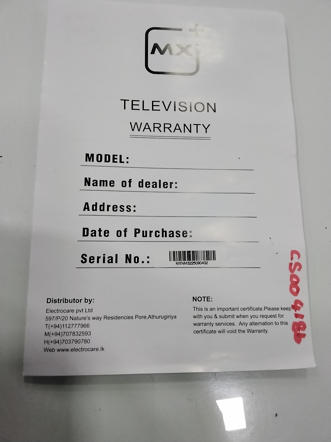 Warranty Front