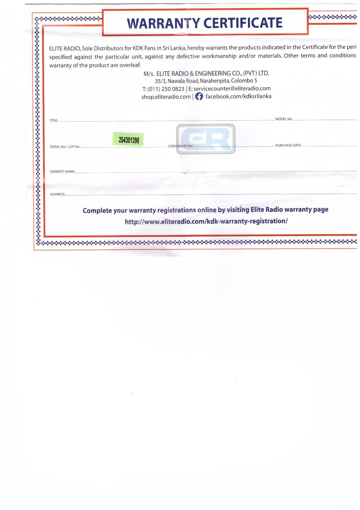 Warranty Front