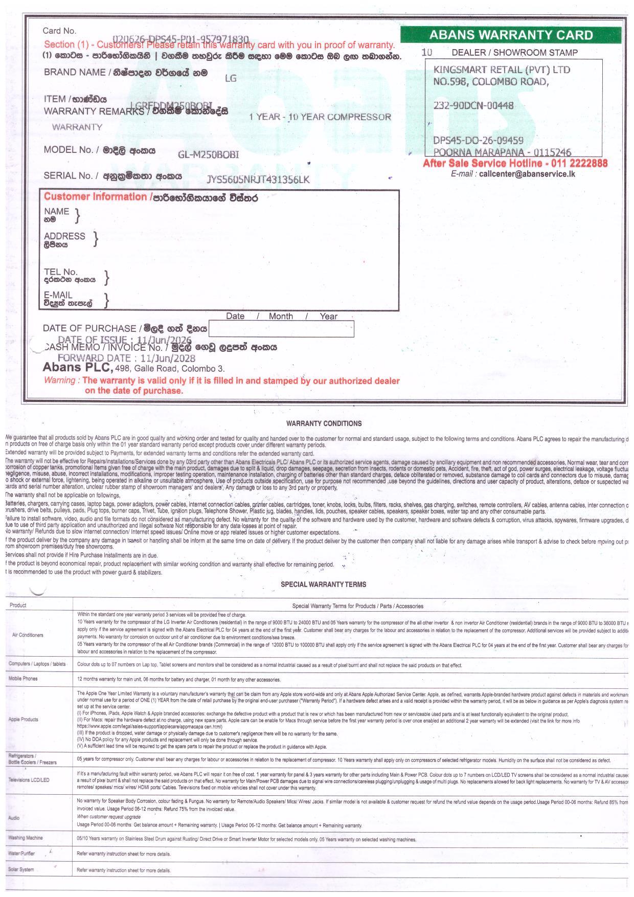 Warranty Front