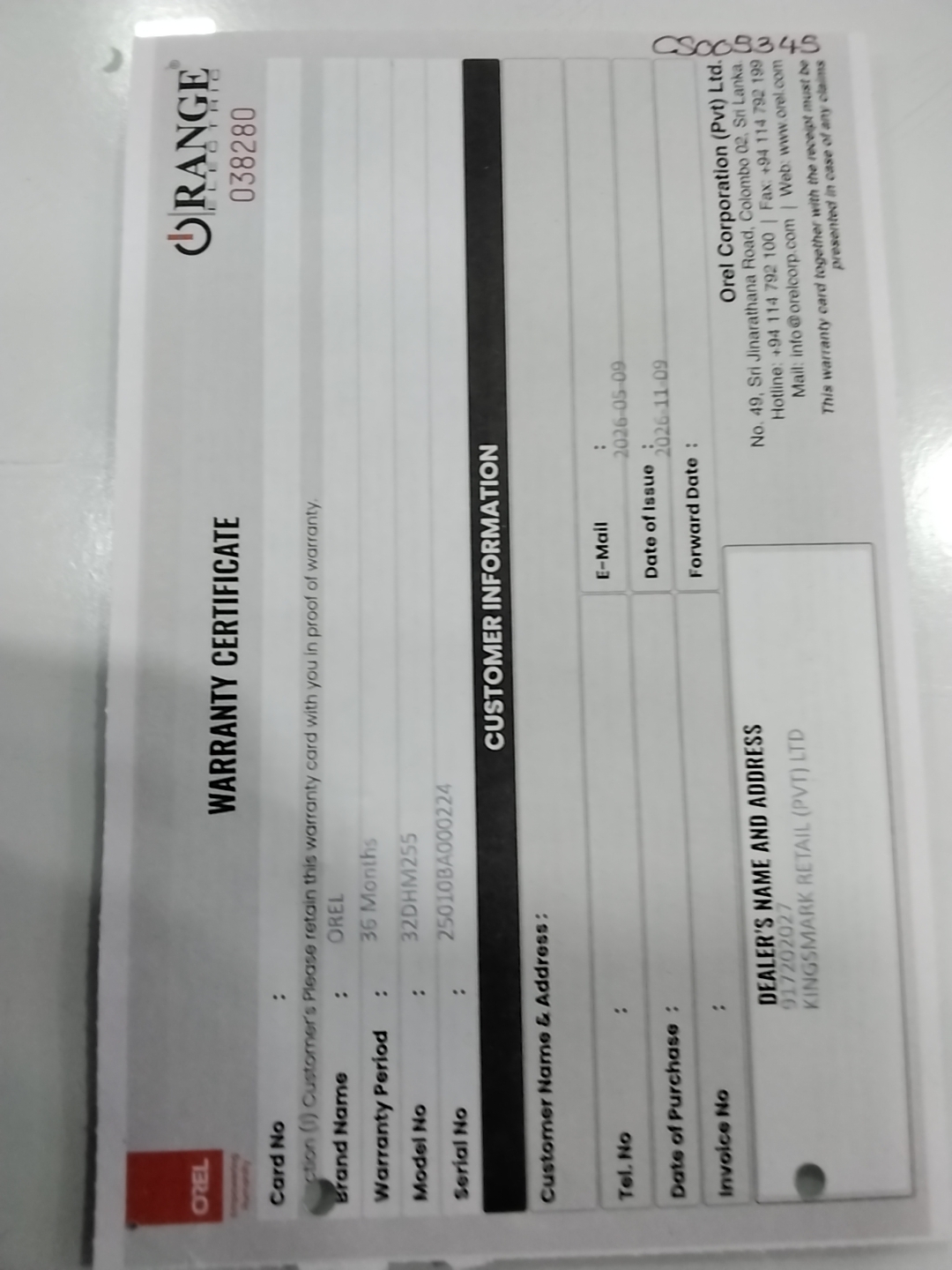 Warranty Front