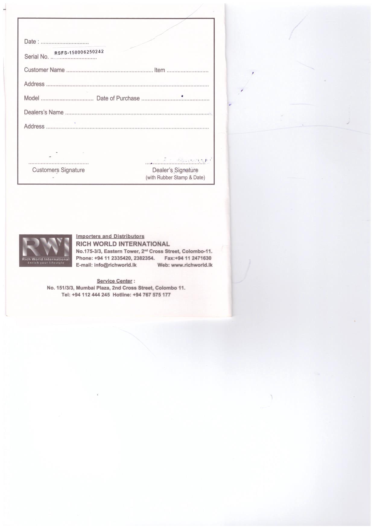 Warranty Front