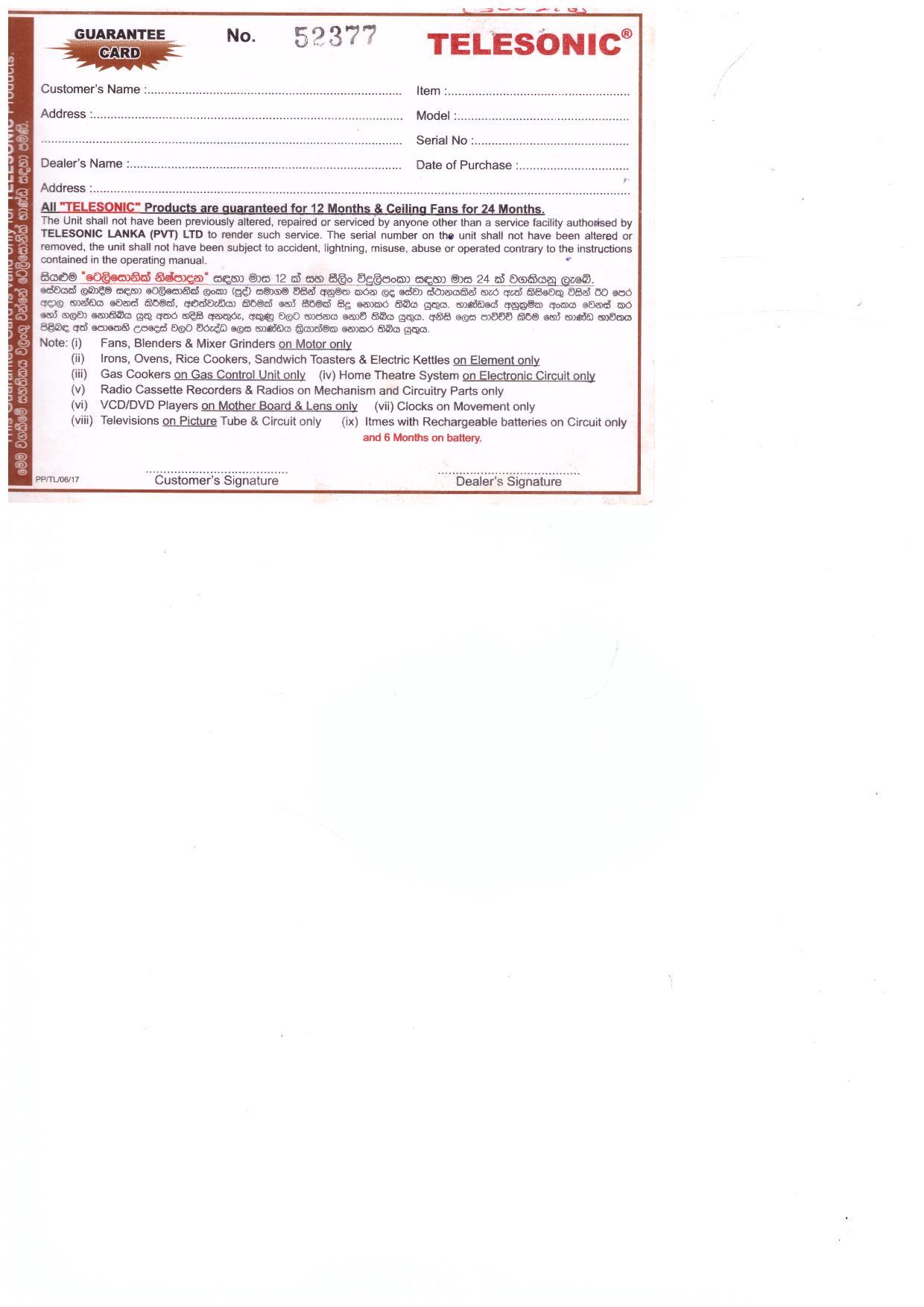 Warranty Front