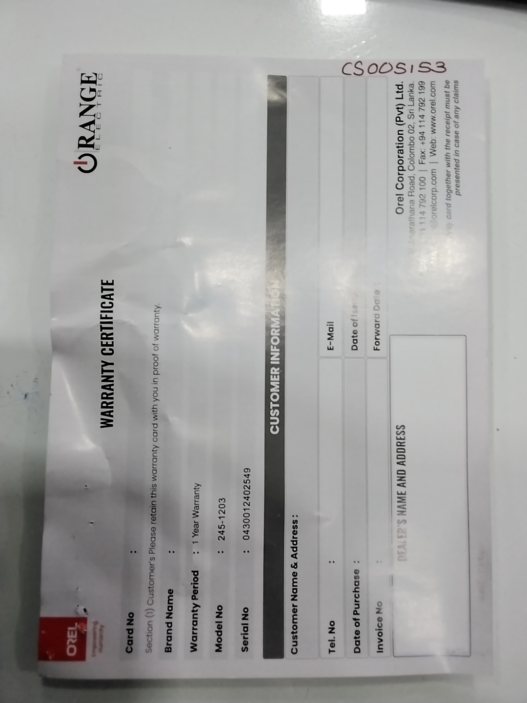 Warranty Front