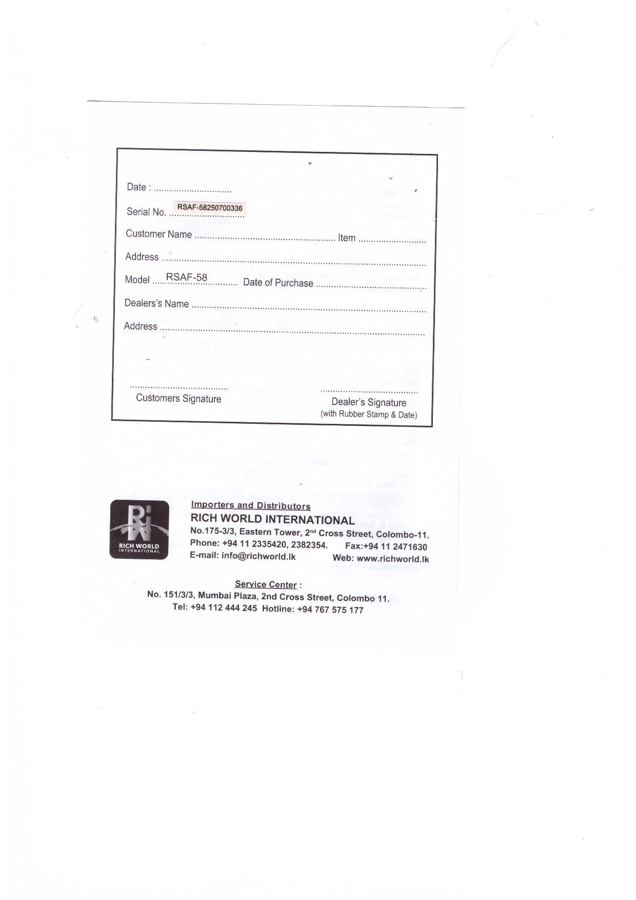 Warranty Front
