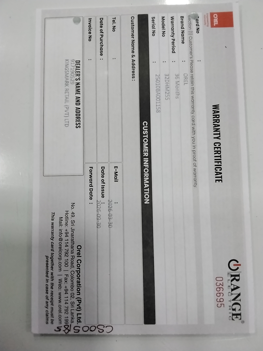 Warranty Front