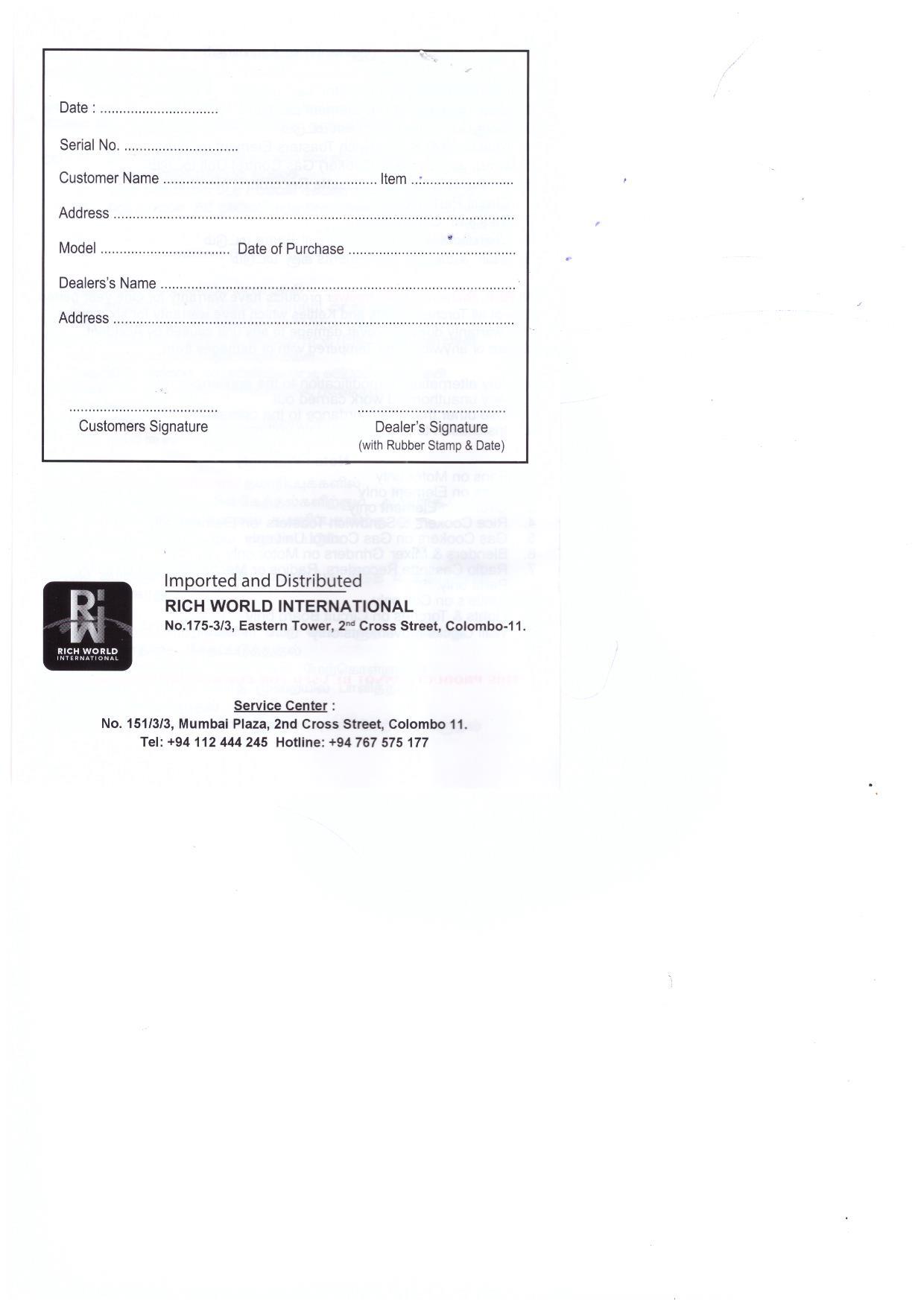 Warranty Front