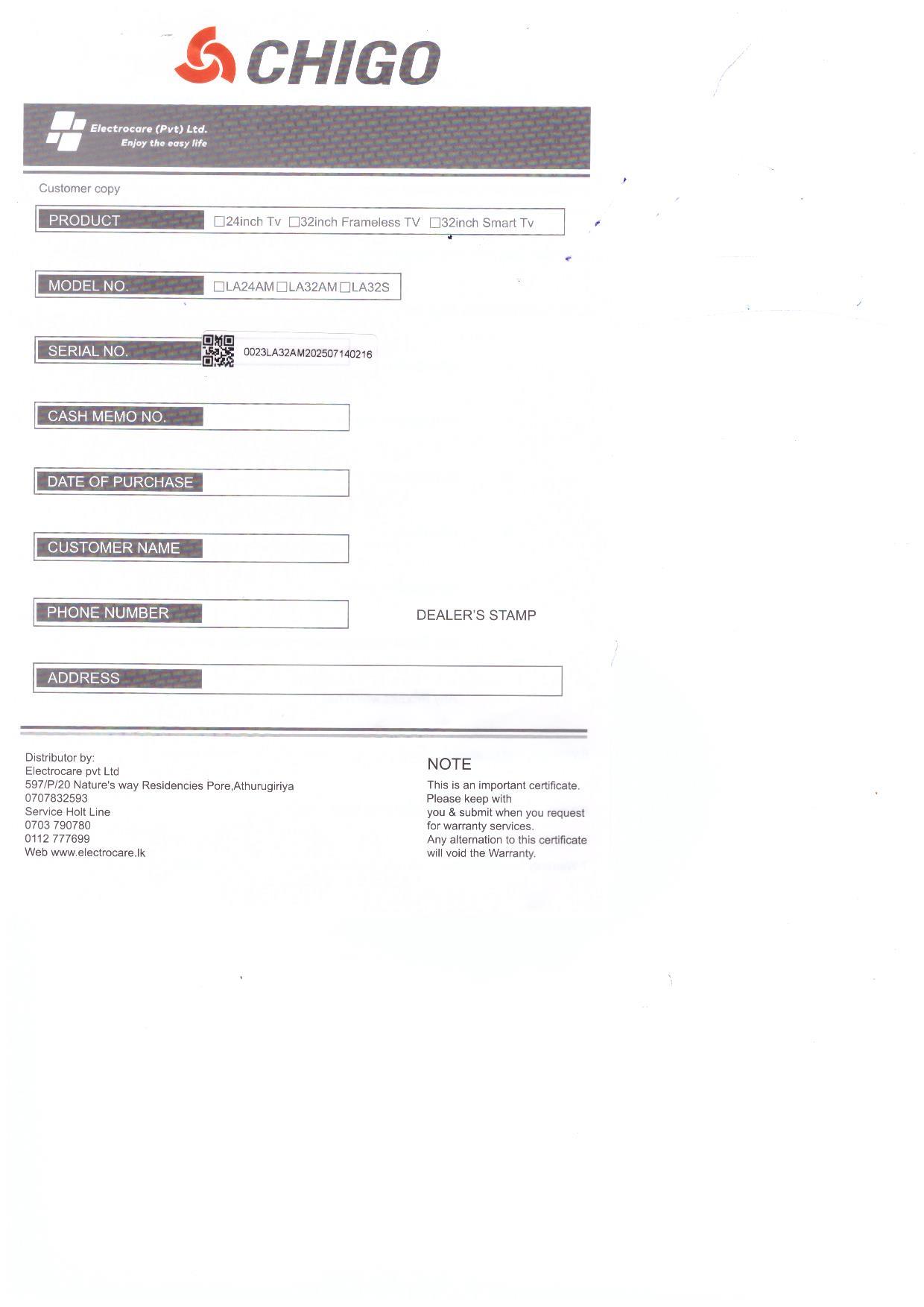 Warranty Front