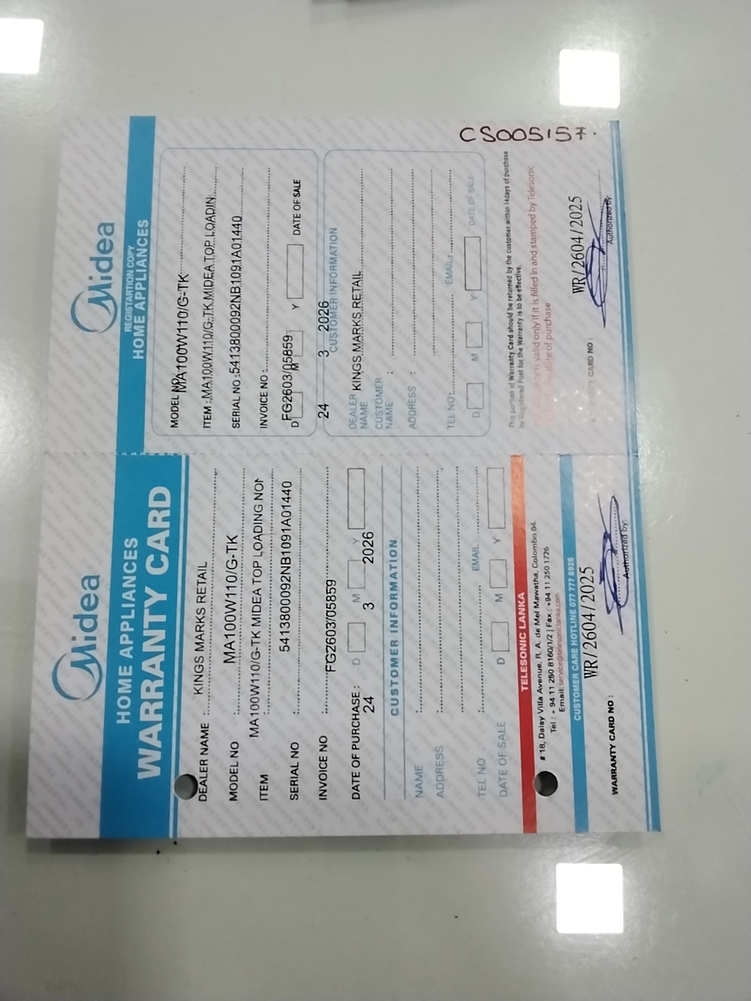 Warranty Front