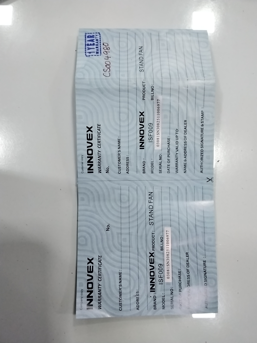 Warranty Front