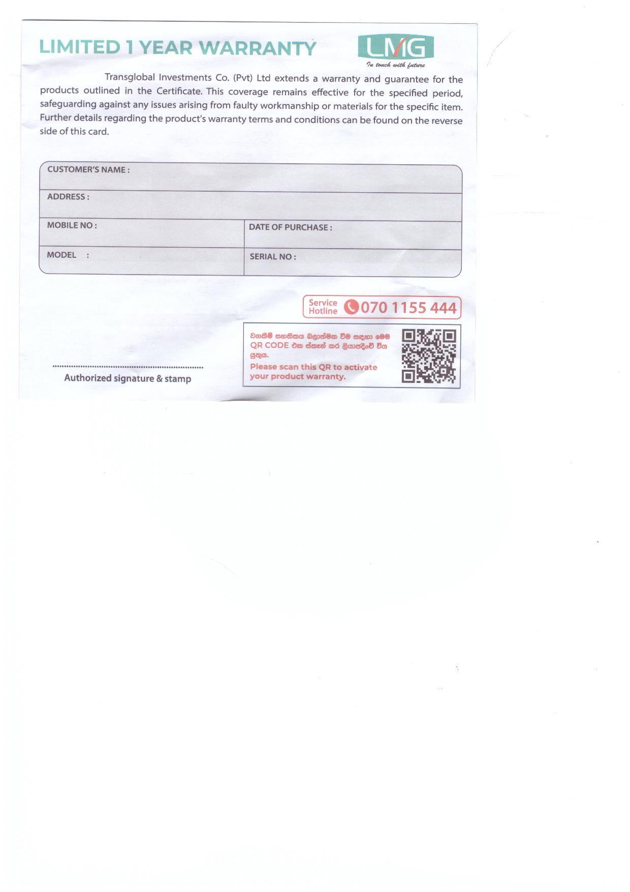 Warranty Front