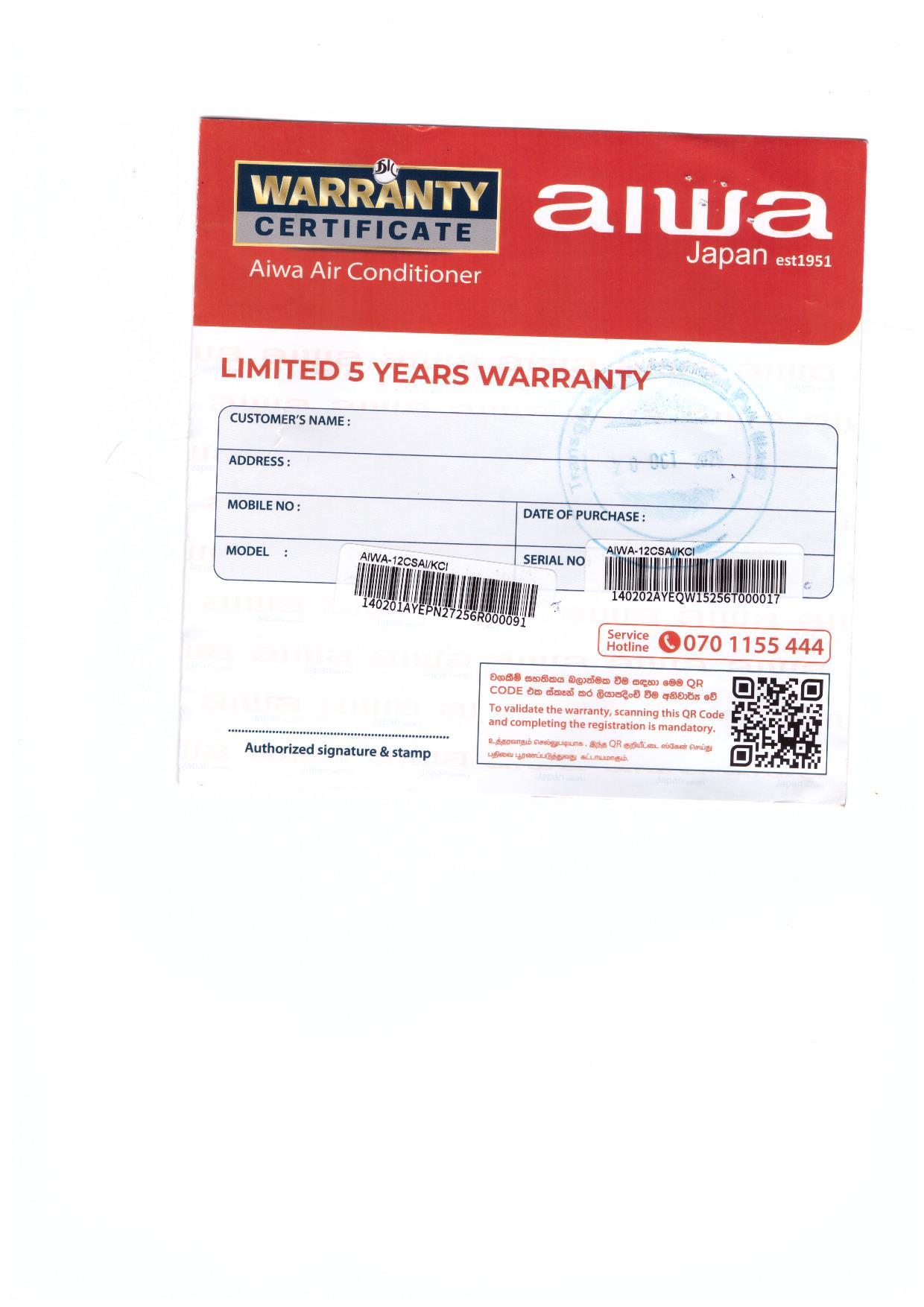 Warranty Front
