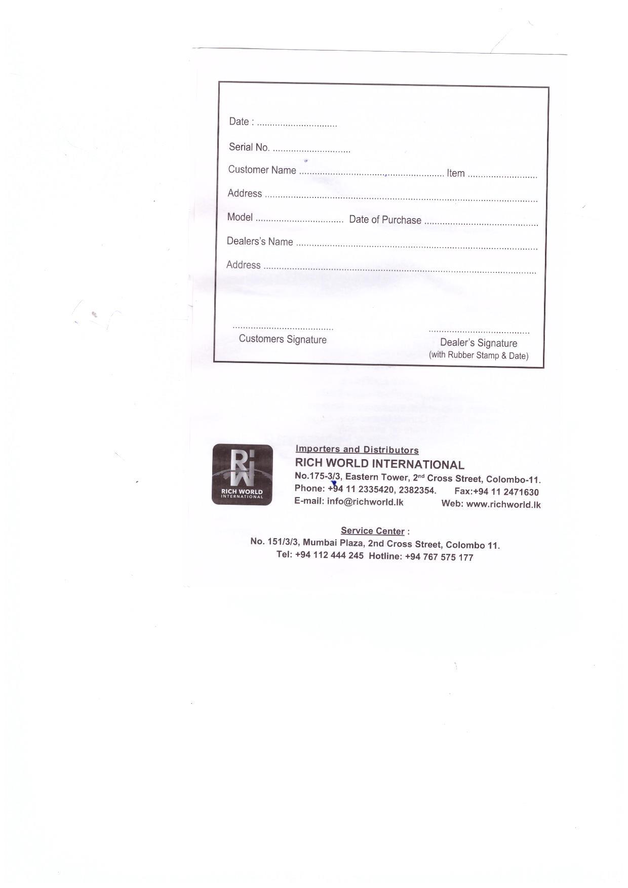 Warranty Front