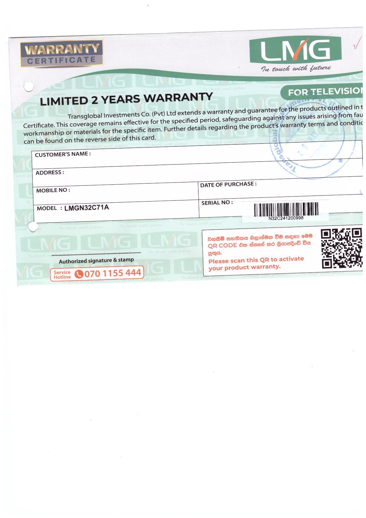 Warranty Front