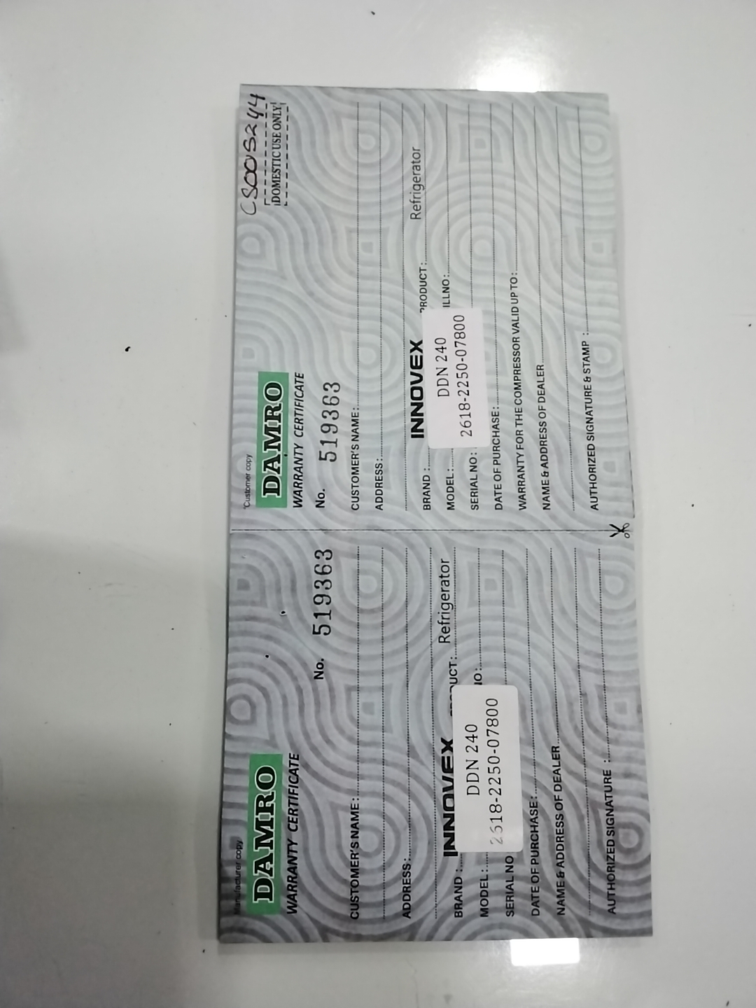 Warranty Front