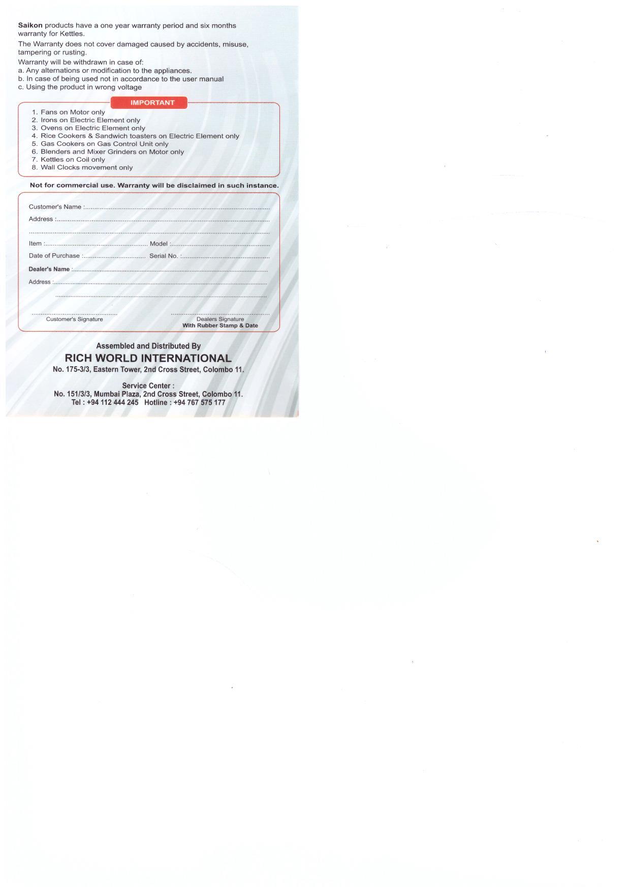 Warranty Front