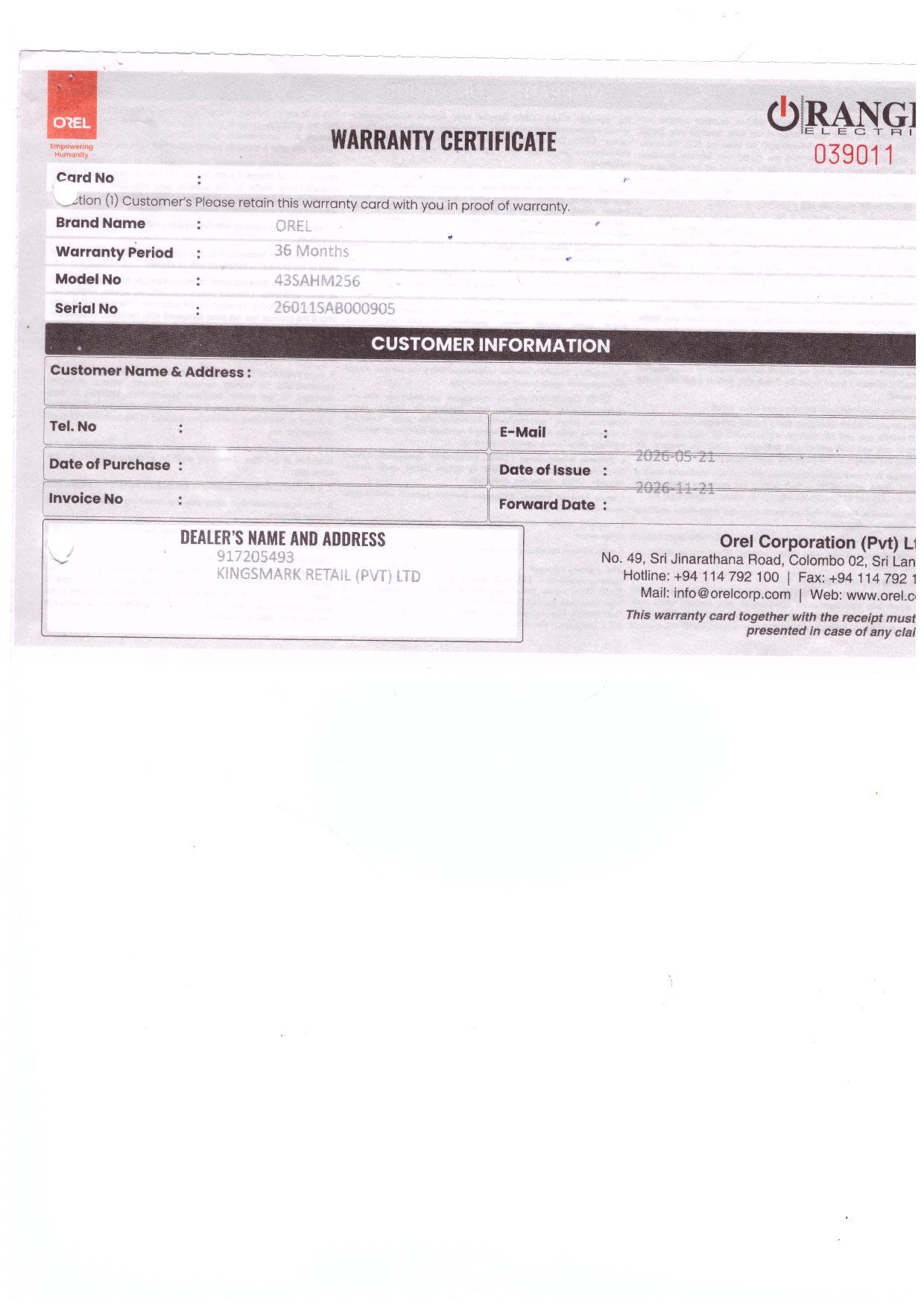 Warranty Front