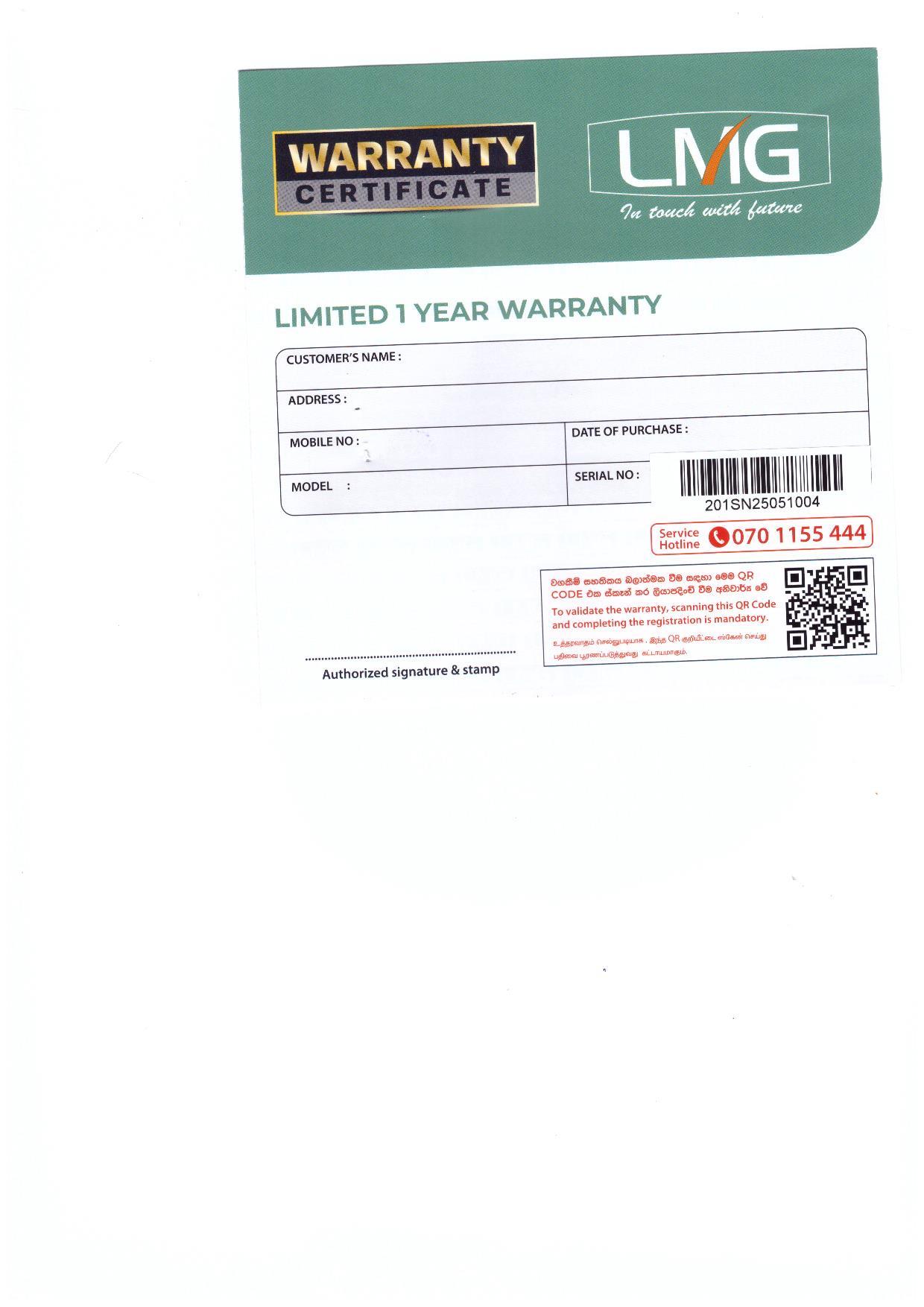 Warranty Front
