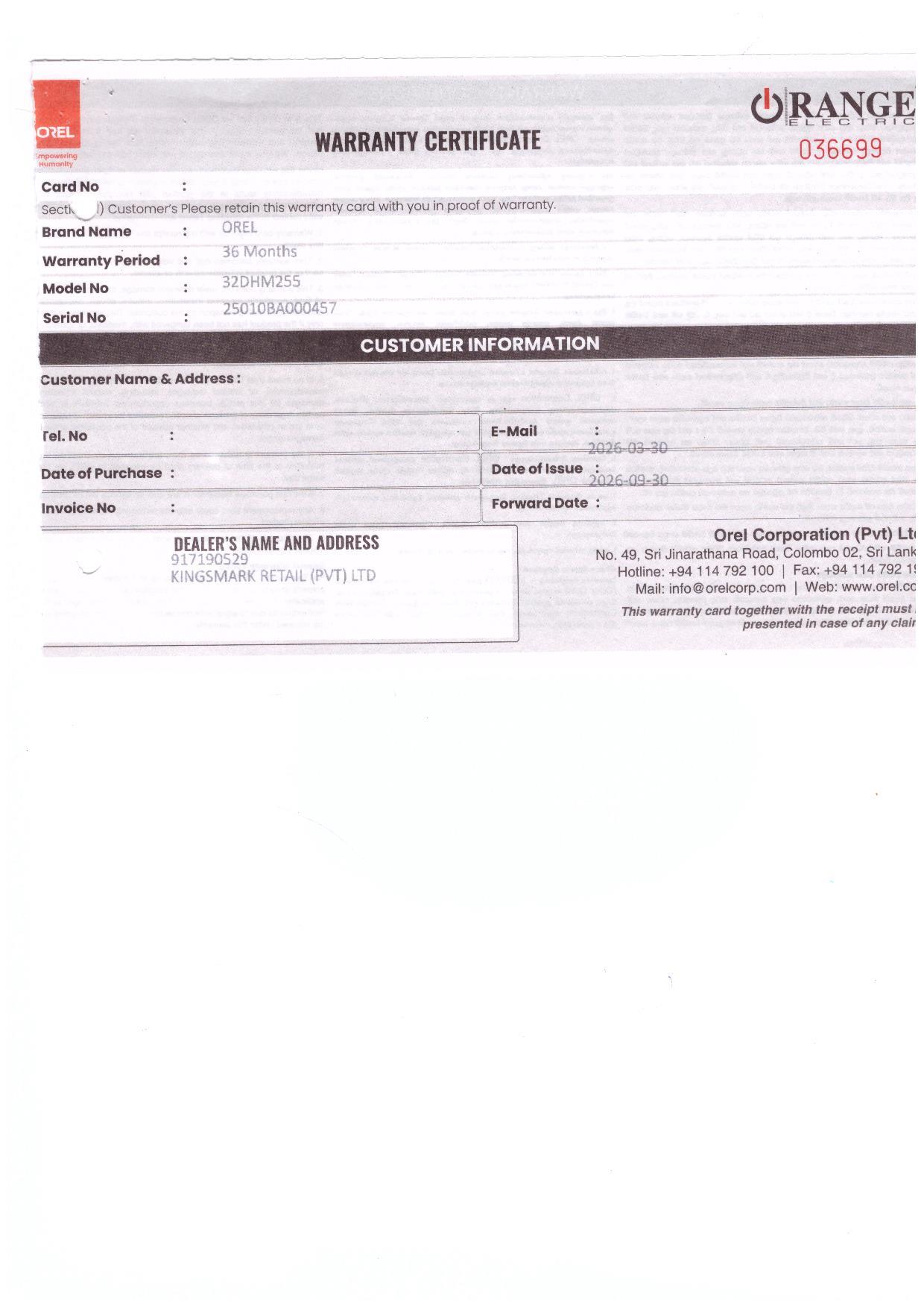 Warranty Front