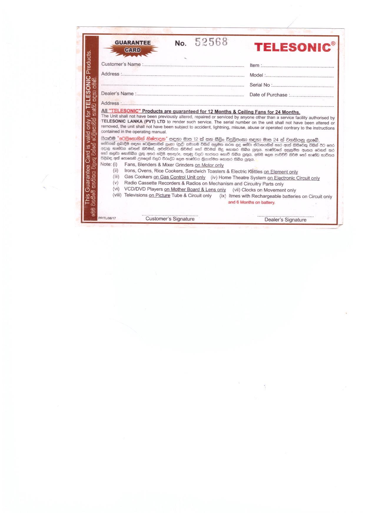 Warranty Front