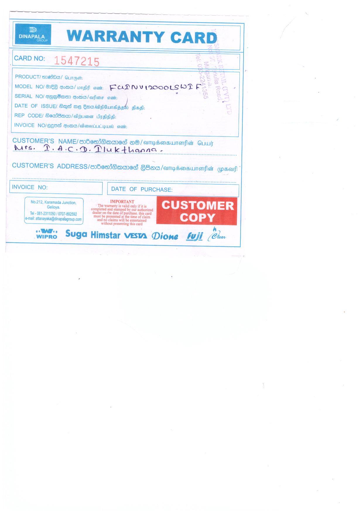 Warranty Front