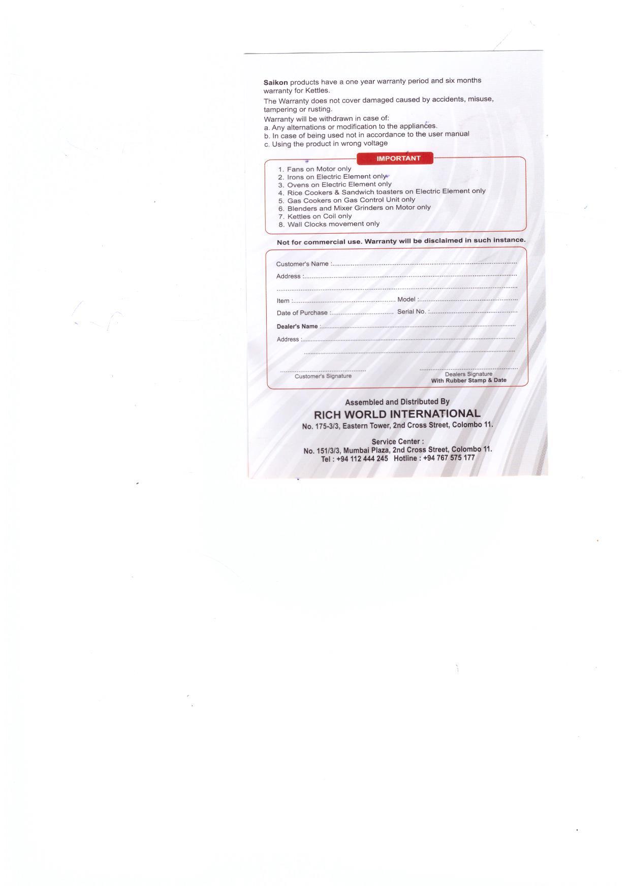 Warranty Front