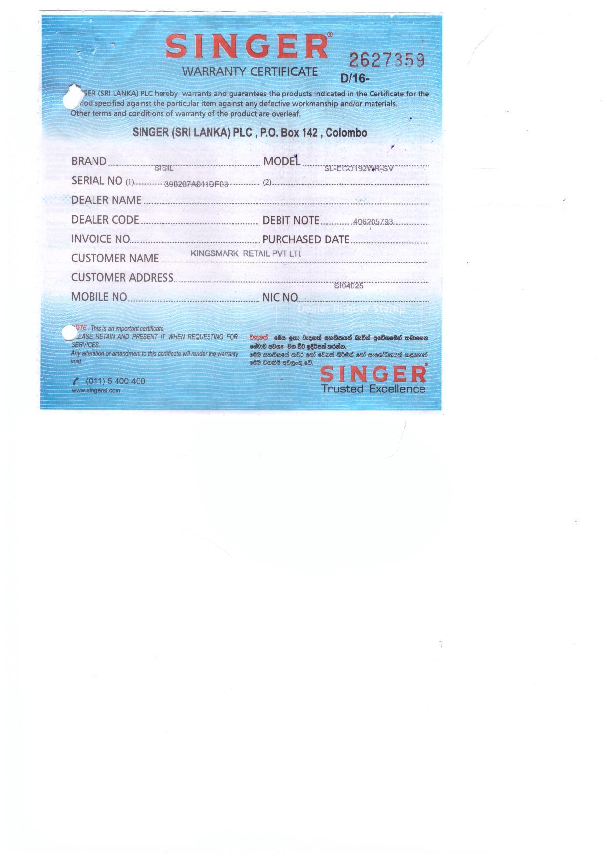 Warranty Front