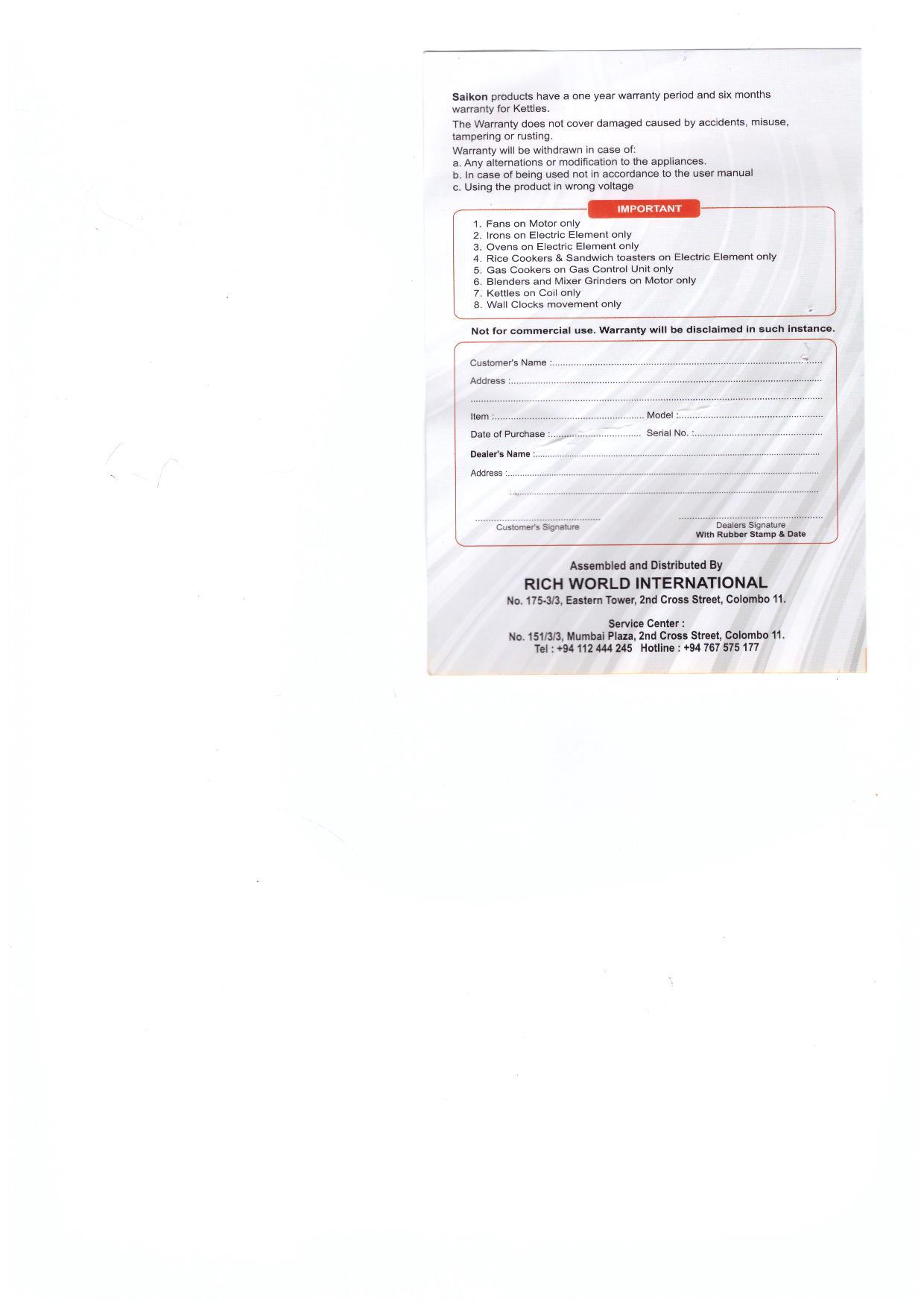 Warranty Front
