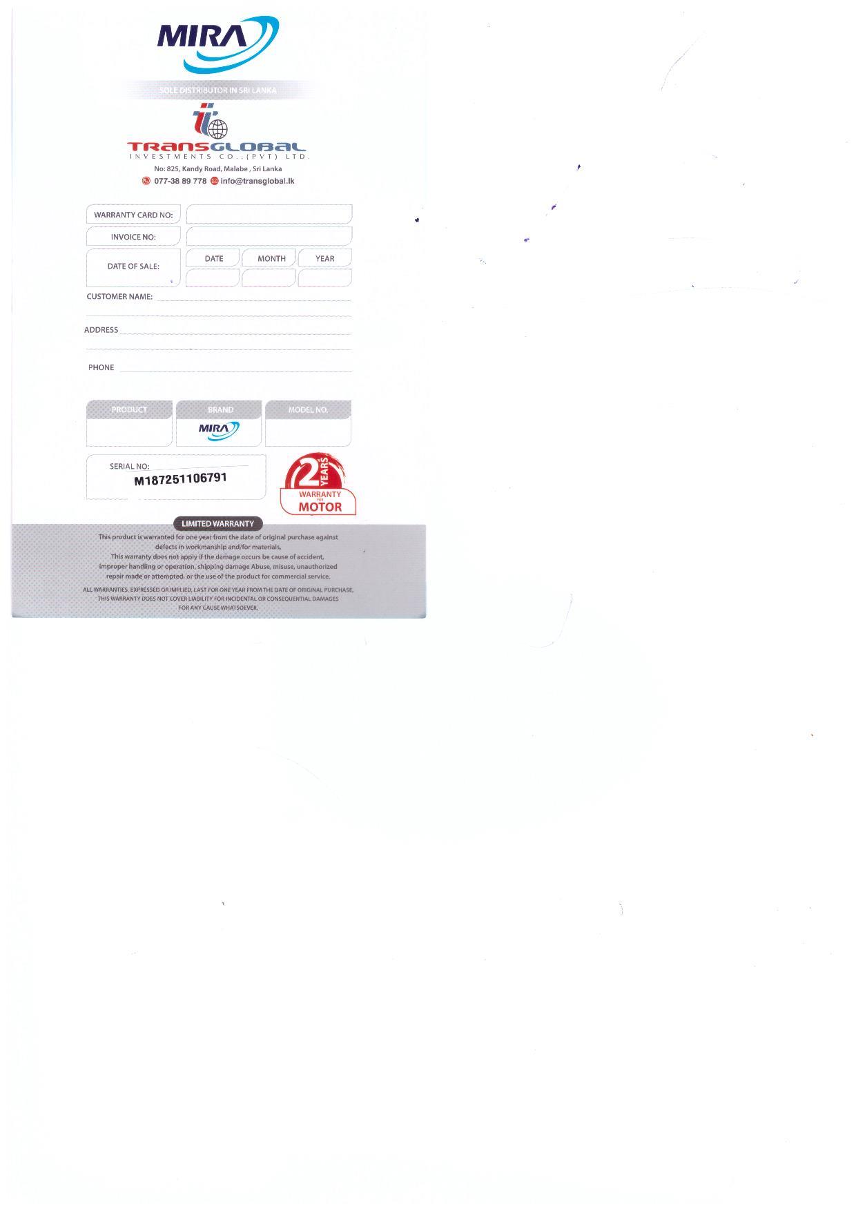 Warranty Front