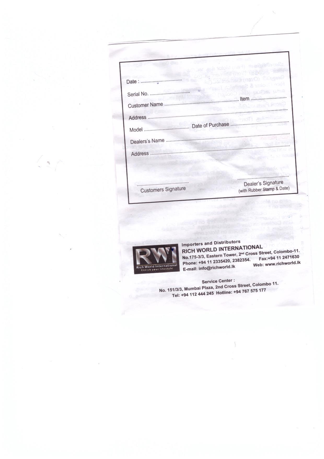 Warranty Front