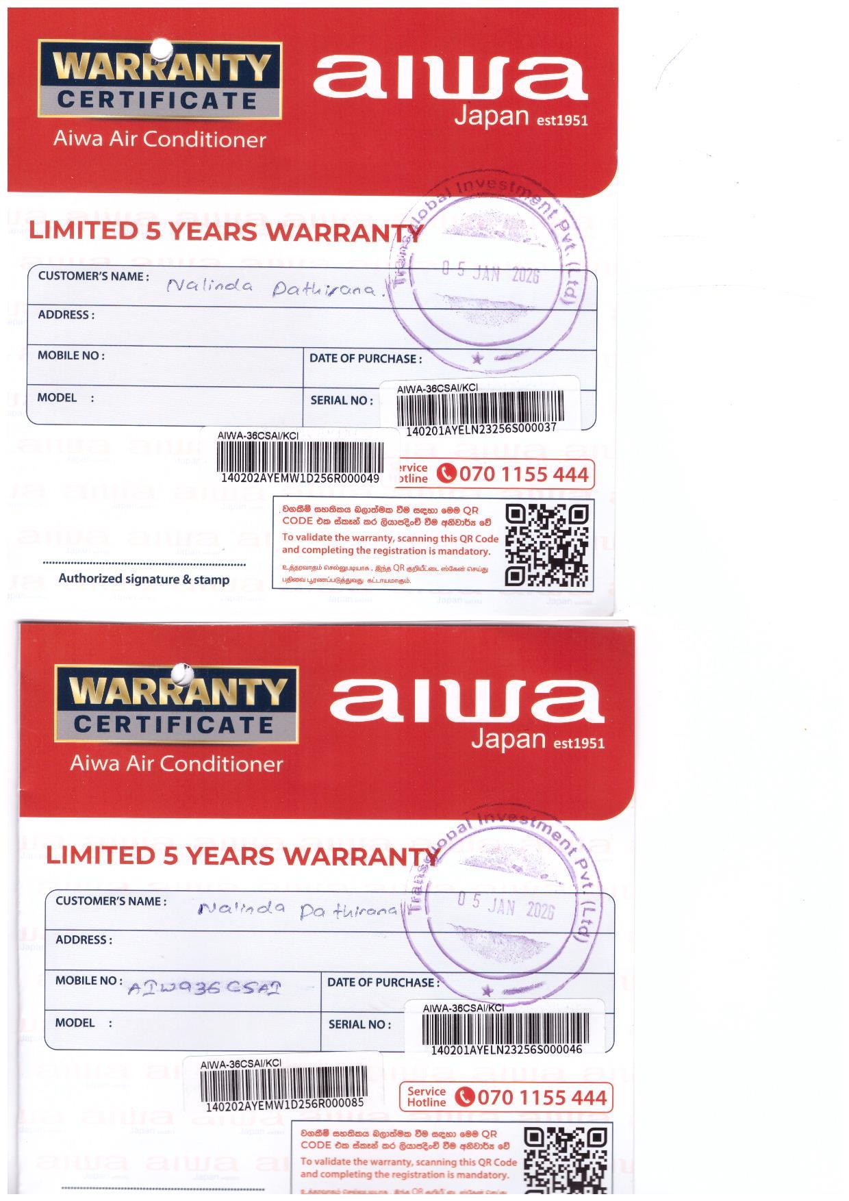 Warranty Back