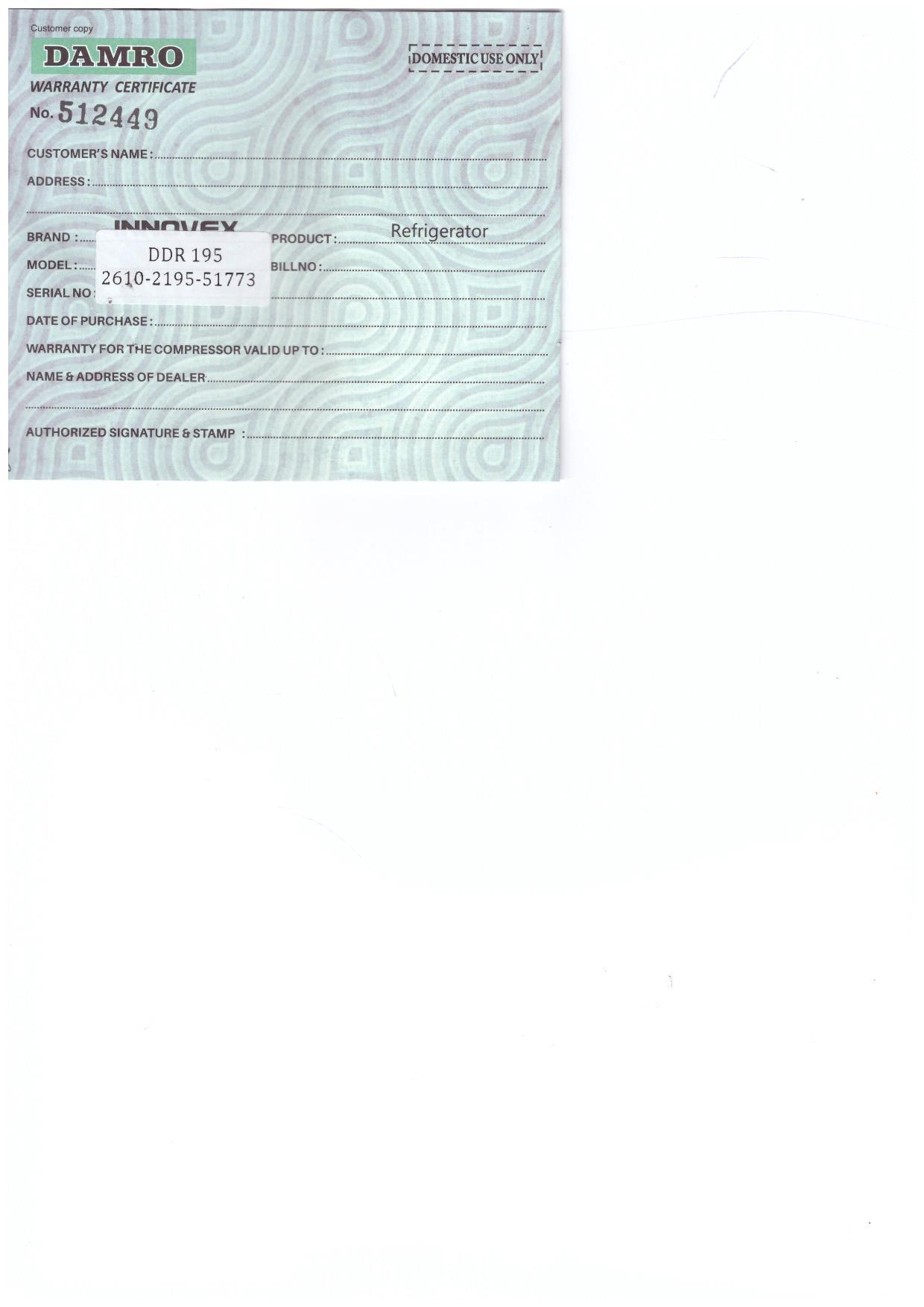Warranty Front