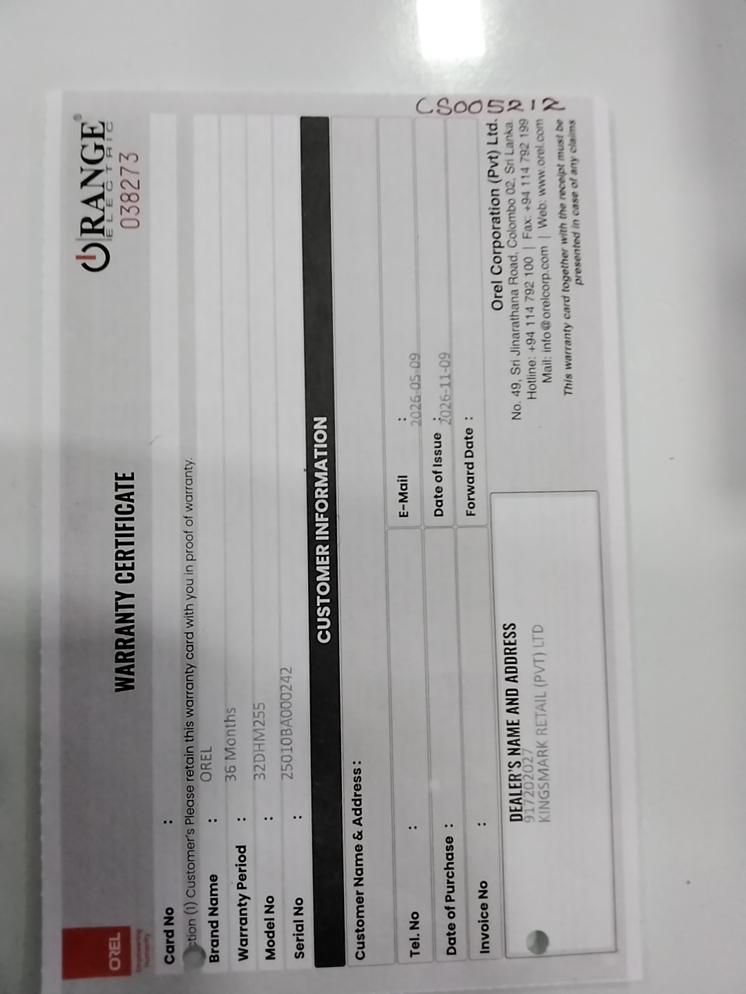 Warranty Front
